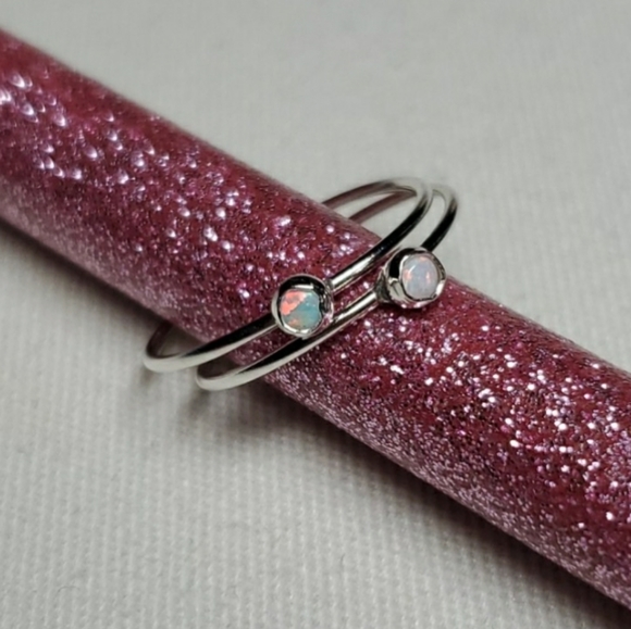 2 Sterling Silver & Fire Opal Rings, 7 - Picture 2 of 4